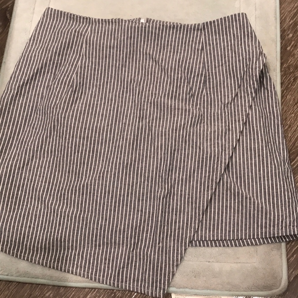 Pinstripe asymmetric mini skirt